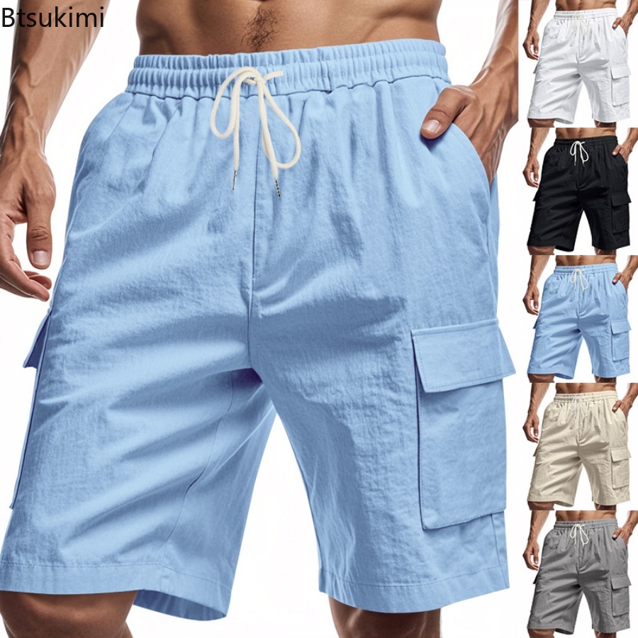 New 2025 Men's Cargo Shorts Su - Short Linen Drawstring recension och pris