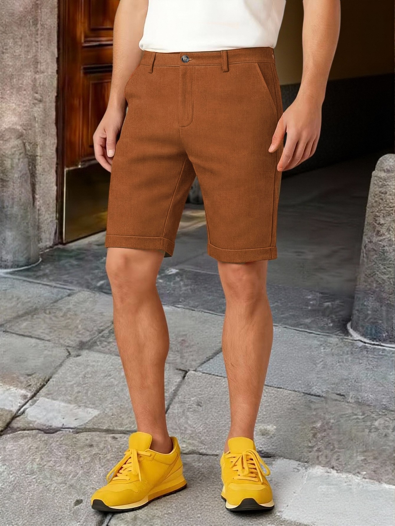 Men Cuffed Hem Knee Length Chi - Shorts Chino Slim recension och pris