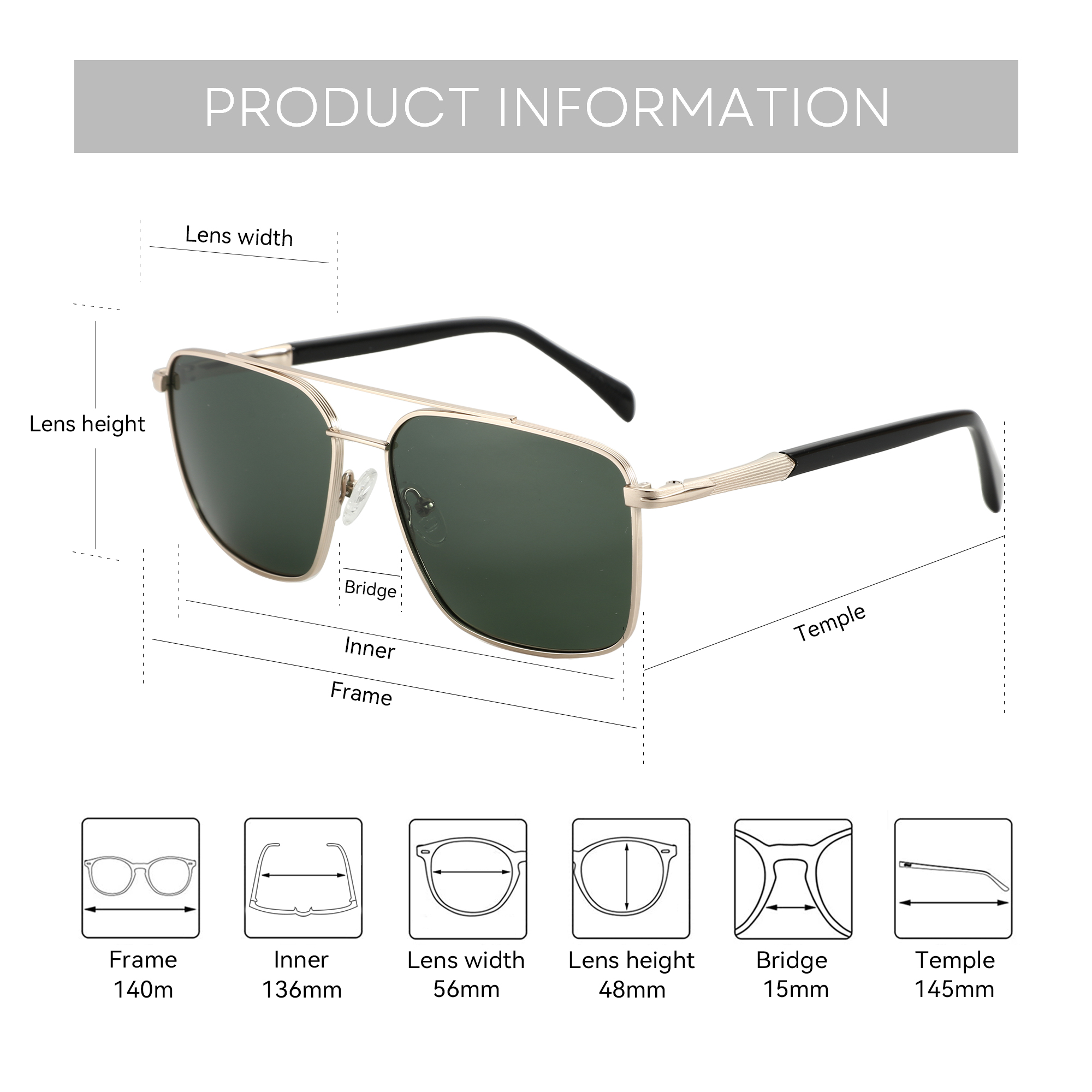 BLUEMOKY L Size Fashion Metal  - Sunglasses Aviator Polarized recension och pris