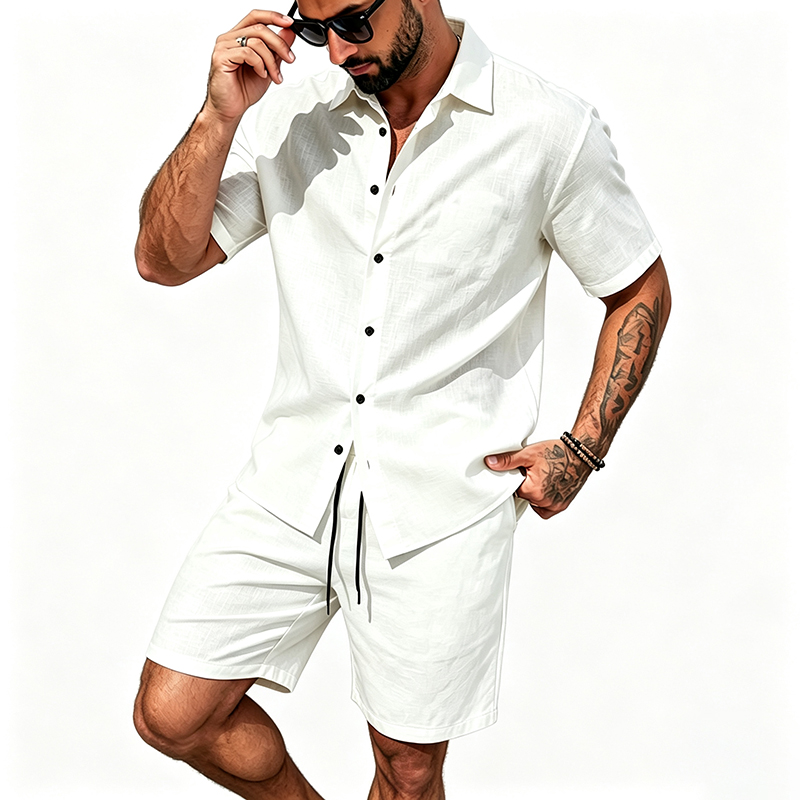 Men Linen Two Piece Outfit Sho - Short Linen Drawstring recension och pris