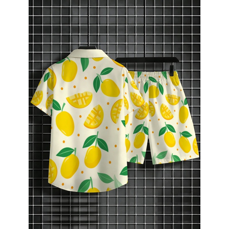 Men Linen Print Short Sleeve S - Short Linen Drawstring recension och pris